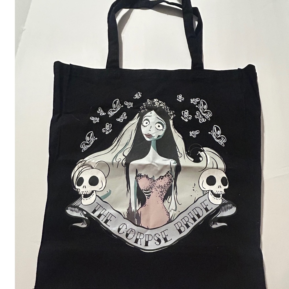 Tim Burton Corpse Bride x Primark Black Canvas Tote Bag Emily Gothic Graphic